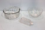 Two Large Salad Bowls & Covered Butter Glass Dish