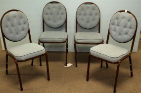 Set of Four Blue Tufted and Metal Side Chairs 