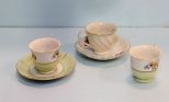 Three Hand Painted Demitasse Cups & Two Saucers