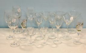 Four Martini Glasses & Eleven Various Other Glasses