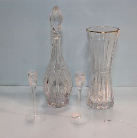 Crystal Decanter, Vase & Two Candlesticks 