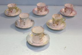 Six Hand Painted Cups & Saucers 