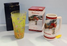 Yellow Smithsonian Vase & Budweiser Stein 