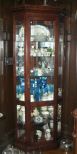 Mahogany Lighted and Mirrored Corner Cabinet