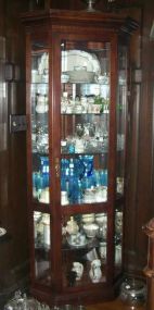 Mahogany Lighted and Mirrored Corner Cabinet