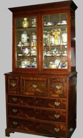 Large Secretary w/Three Pull Out Writing Surfaces and Double Door Bookcase Top
