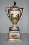 Austria Dresden Double Handle Urn with Lid on Pedestal Base
