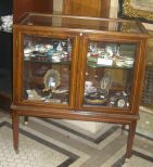 Double Door Vitrine w/Beveled Glass, String Inlay - One Glass Shelf