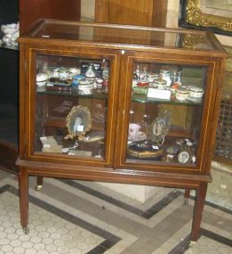 Double Door Vitrine w/Beveled Glass, String Inlay - One Glass Shelf