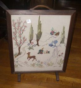 Fire Screen w/Needlework