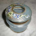Blue satin glass hair receiver with hinged lid