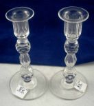 Pair of clear cut double golf ball candlestick holders