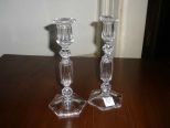 Pair of clear candlestick holders octagon base