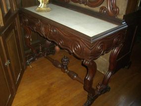 Large Two Drawer Mahogany Victorian Vanity with a White Inset Marble Top