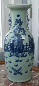 Oriental Blue & White Vase with Men and Stones