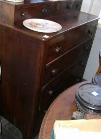 Early mahogany 4 drawer chest with boxes on top and wishbone mirror