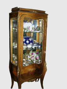 Lighted Small Gilded and Painted Curio Cabinet Ormolu