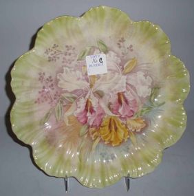 Royal Bonn green scalloped edges, hand painted plate with flowers