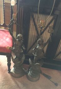 Pair of Bronze Colored Metal Figural Lamps