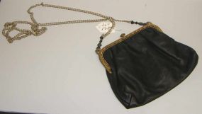 Black Leather Bag on Old Gilded Frame w/Jewels