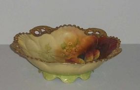 Gold trim Haviland France Brauer Co. Kammer Mayer hand painted fruit bowl