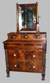 Small Empire Mahogany 6 Drawer Dresser w/Carved Column Front Support Legs