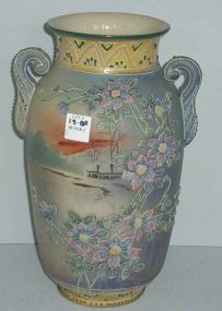 Nippon Vase w/Scenic Floral and House