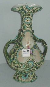 Double Handled Vase with Aqua Beading