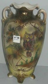 Nippon w/tapestry medallion and moriage owl vase