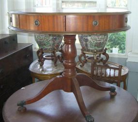Large Mahogany 4 Drawer Center Drum Table