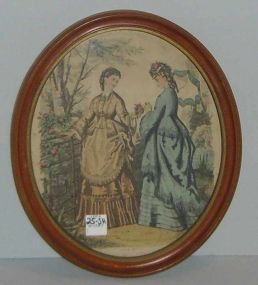 Oval picture of 2 Victorian ladies in garden