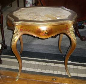 Table w/Inlaid Marble Top and Gilt Decorated Ormolu