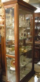 Lighted Glass Mahogany Mirrored Display Cabinet w/Four Glass Shelves