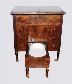 Rare Mahogany Lift Top Bidet with 6 Drawers on Casters