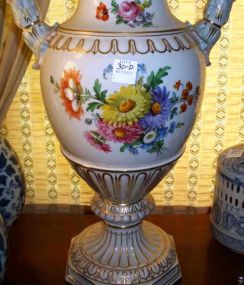 Pair of large floral decorated Dresden table lamps