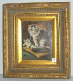 Oil on Canvas Cat with Kitten