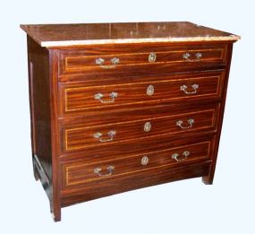 Mahogany Satinwood Marble Top Inlaid Four Drawer Chest