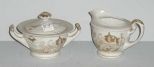 Kutani Creamer and Sugar with Gold Trim