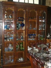 Henredon Co. Yew Wood Large Lighted Display Cabinet with Four Beveled Glass Door