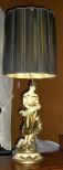 Large Spelter lady figural table lamp with bird