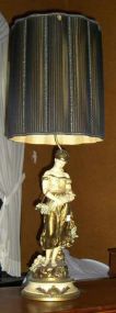 Large Spelter lady figural table lamp with bird