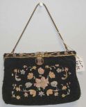 Black Seed Pearl Purse w/Needlework - French