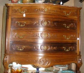French Bow Front Four Drawer Carved Chest w/Marble Top