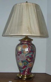 Pair of Red Oriental Flowered Sedgefield Lamps