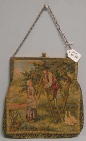 French Handbag w/Tapestry Body - Gilded Frame and Satin Lined