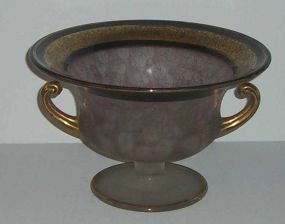 Black & gold trimmed acid etched double handled compote