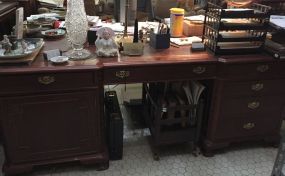 Mahogany Georgian Style Partners Desk with Leather Tooled Insert