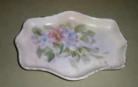 Small hand painted dish with purple flowers