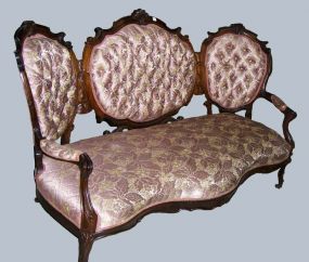 Victorian 3 Medallion, Hand Carved, Rosewood Sofa w/Pink Tufted Upholstery