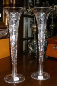 Pair Cut Glass Vases w/Flower Pattern